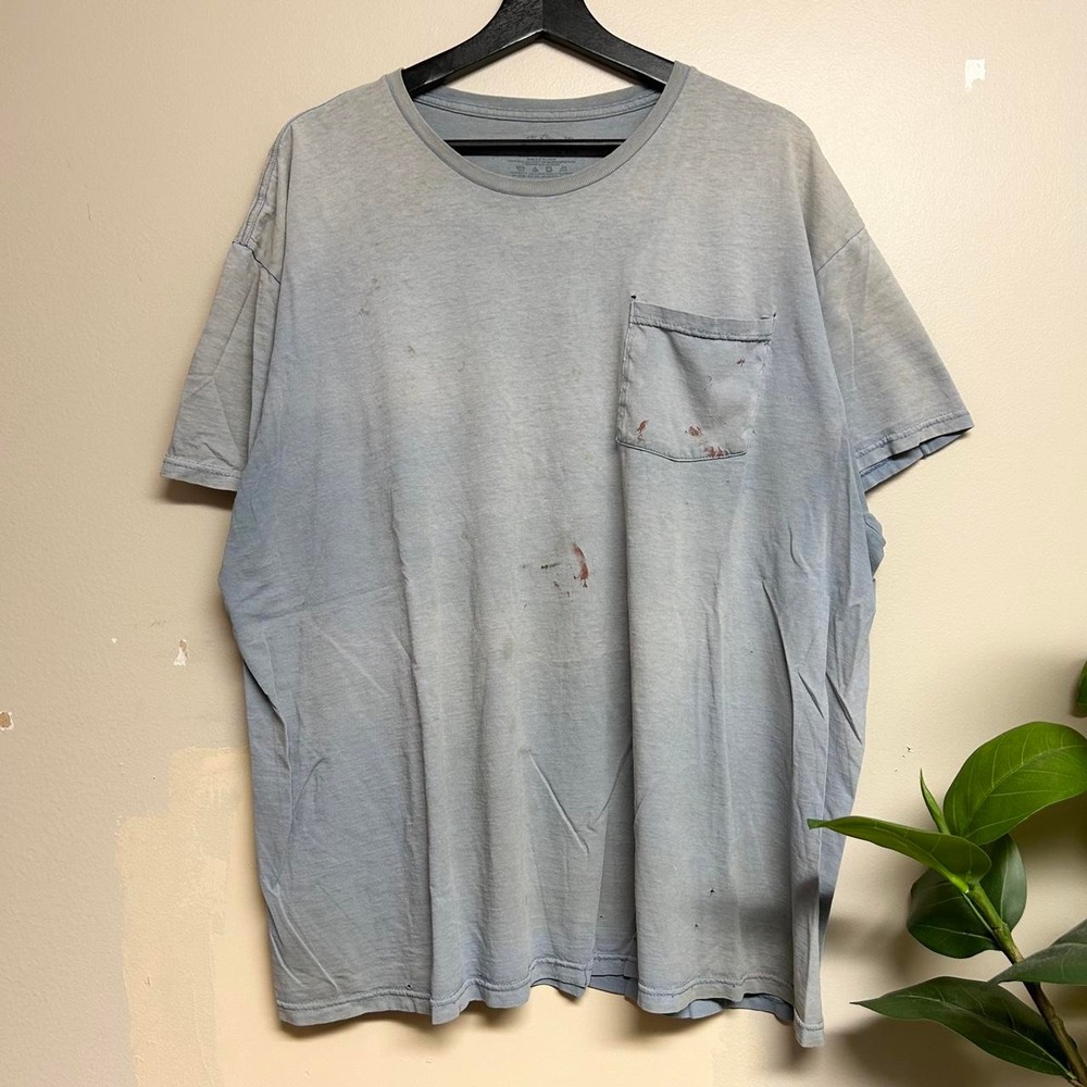 Vintage Fruit of the Loom Pocket T Shirt Mens XL Faded Paint Stained Blue 2000s